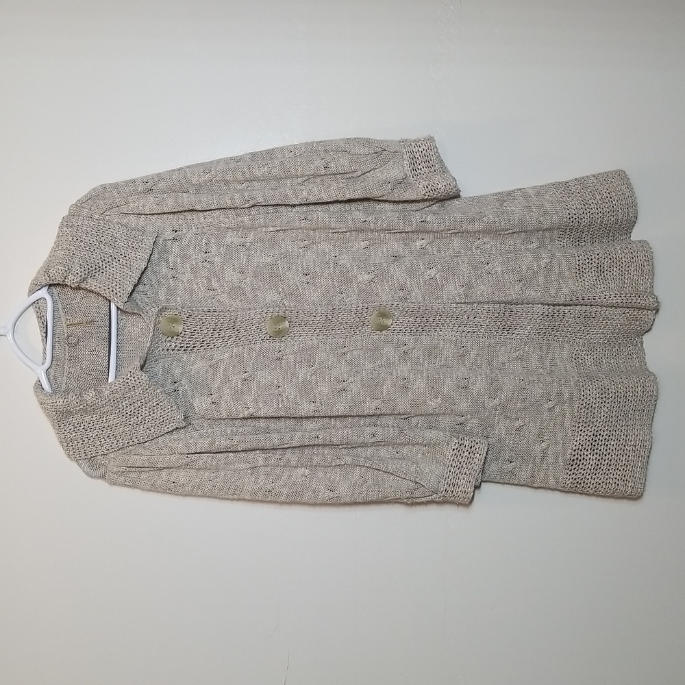 Knit Linen Blend Tunic Cardigan Sweater Statement Sleeves Lounge Boho Coastal XL